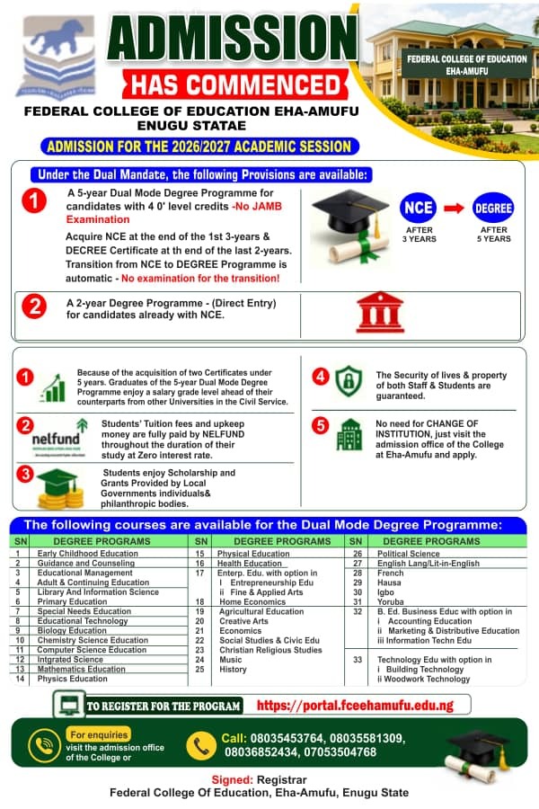 Federal College of Education, Eha-Amufu Admission Flyer